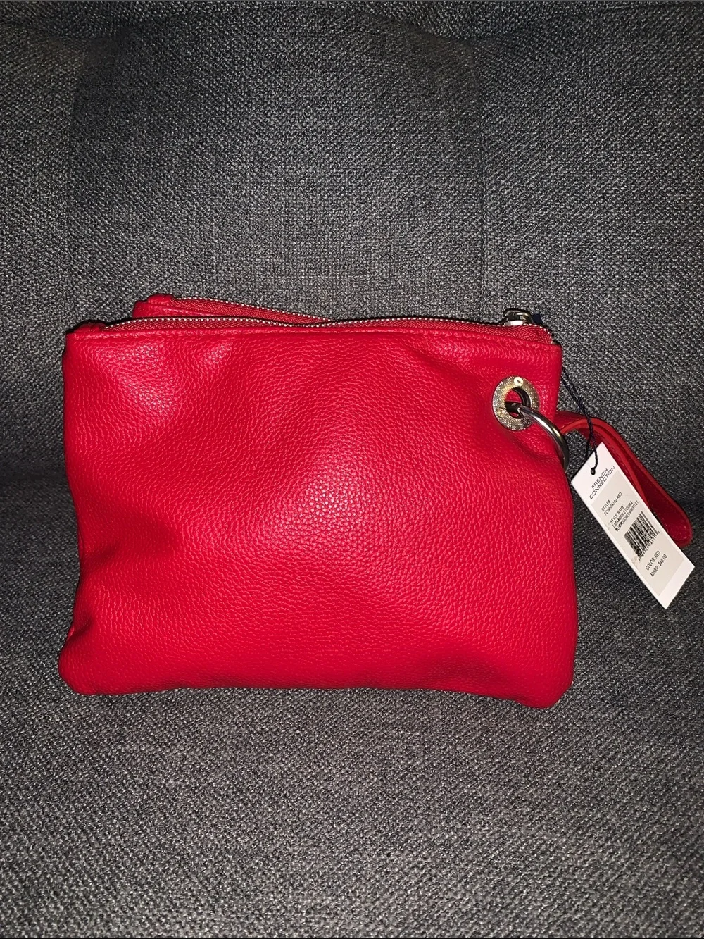 French Connection Bright Red Double Zip Wristlet Clutch